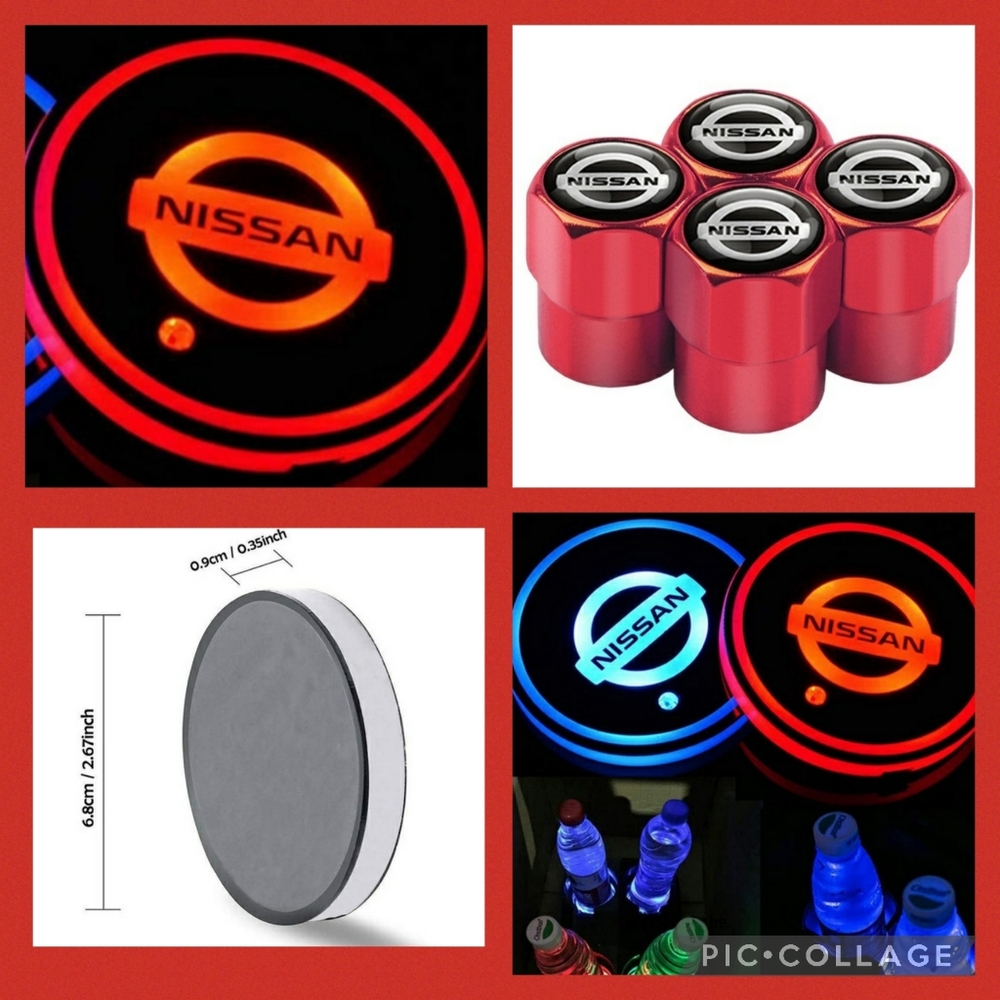 Nissan Red Valve Caps and LED Coasters